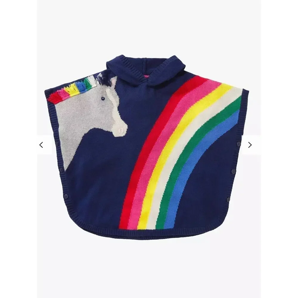 NWT❤️Mini Boden Kids' Horse Knit Poncho szM/L